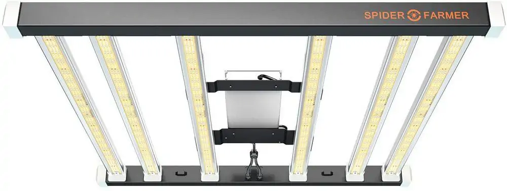Spider Farmer LED light for plants in a hydroponic indoor growing setup