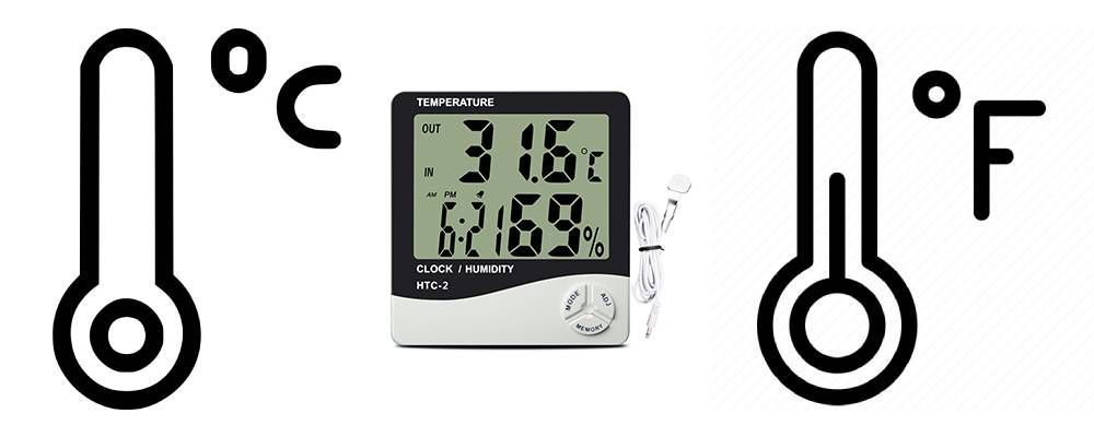 The temperature of your grow room, measured in centigrade or fahrenheit can be monitored with a temperature and humidity meter