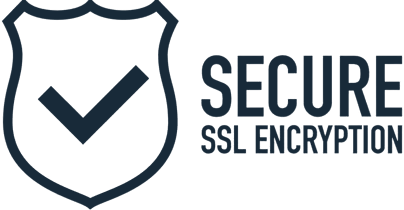 A logo for secure ssl encryption with a check mark on a shield.