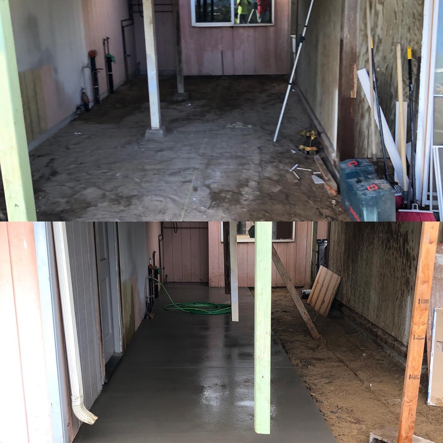 A before and after photo of a concrete floor