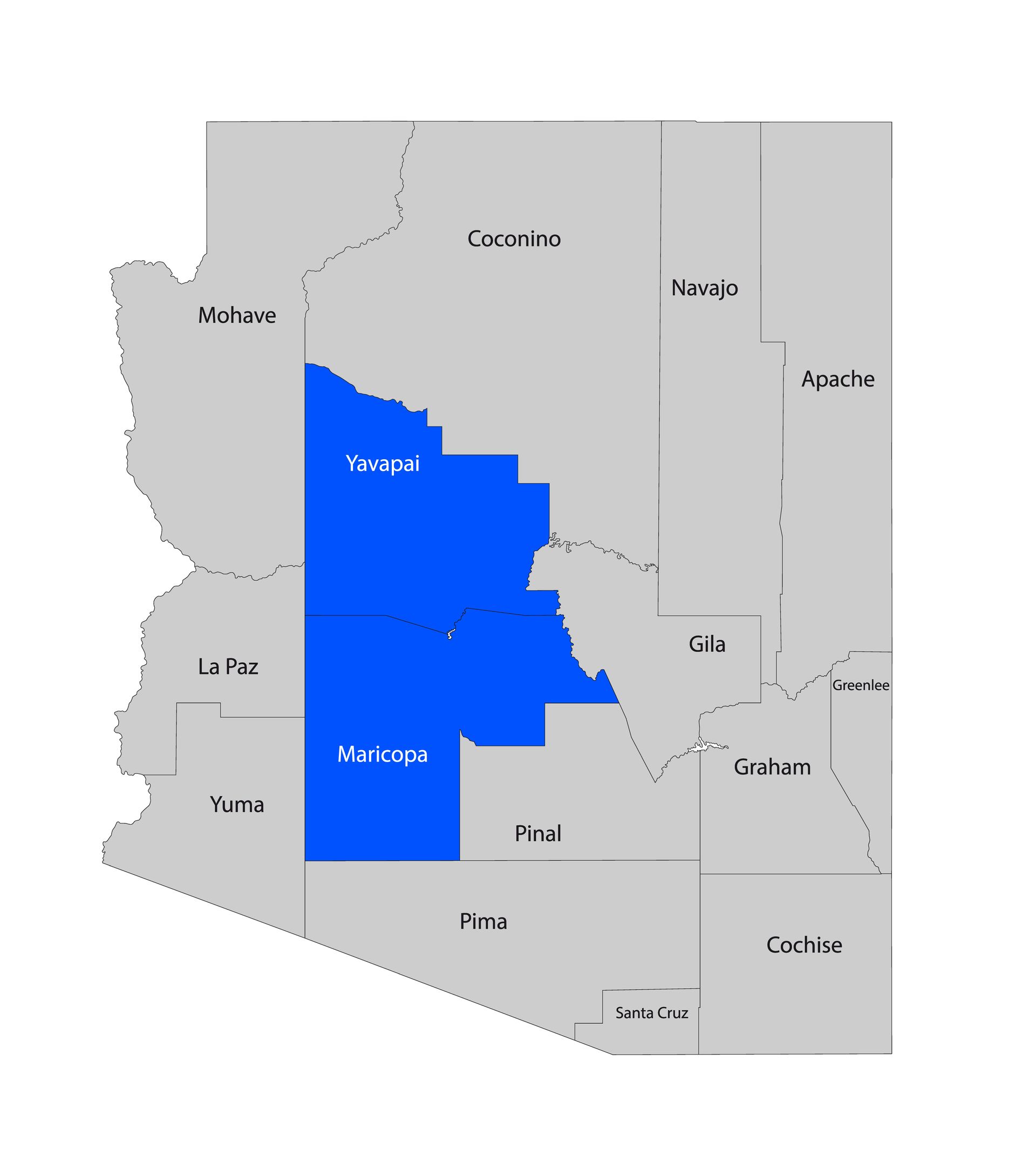 A map of arizona with a blue area in the middle