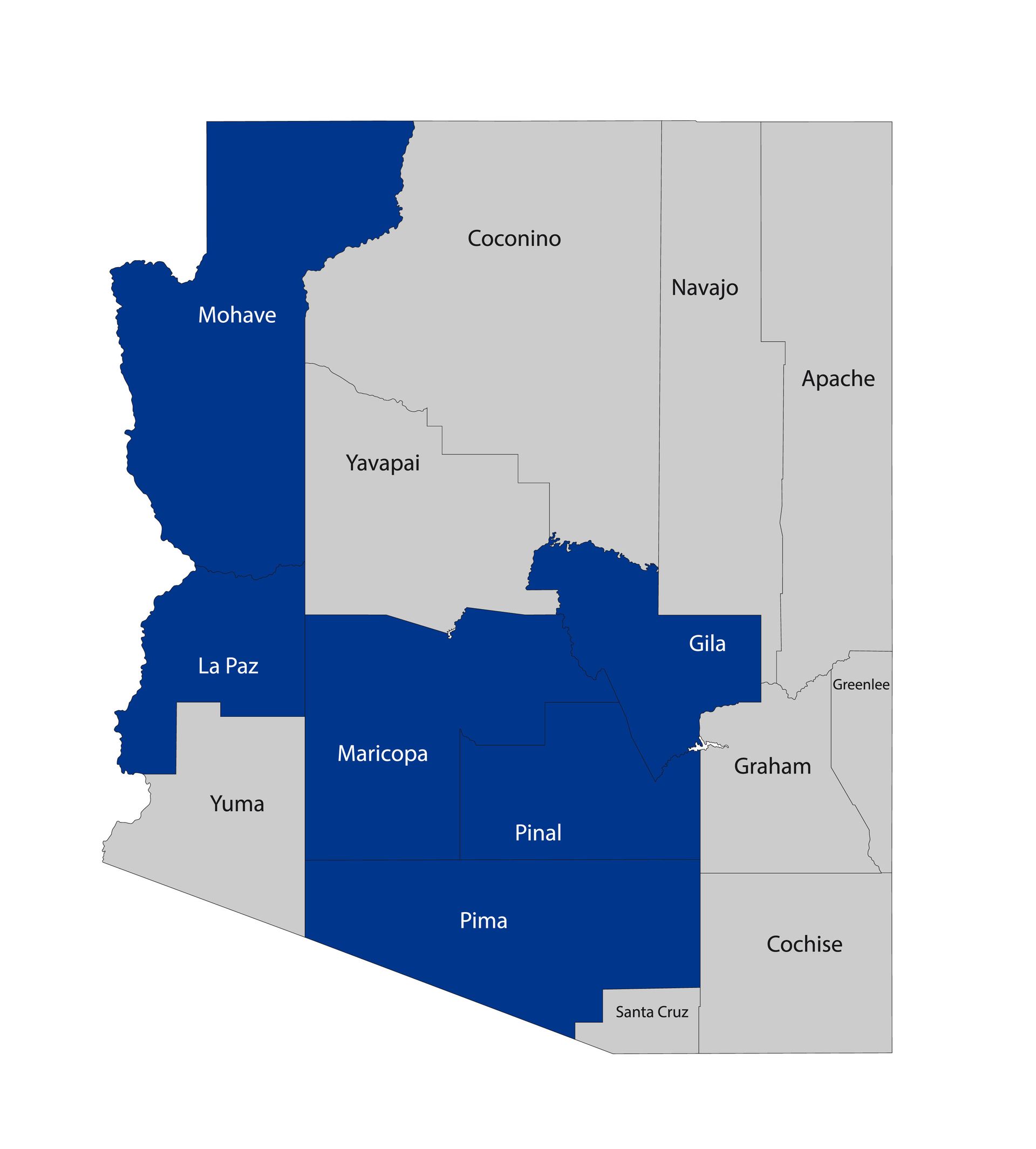 A map of the state of arizona with blue borders