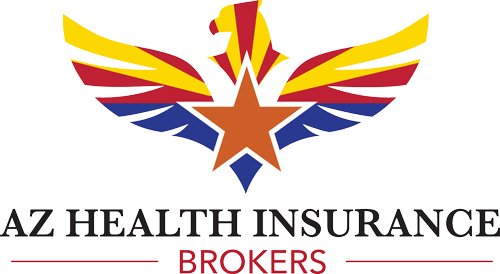 the logo for az health insurance brokers shows an eagle with wings and a star .