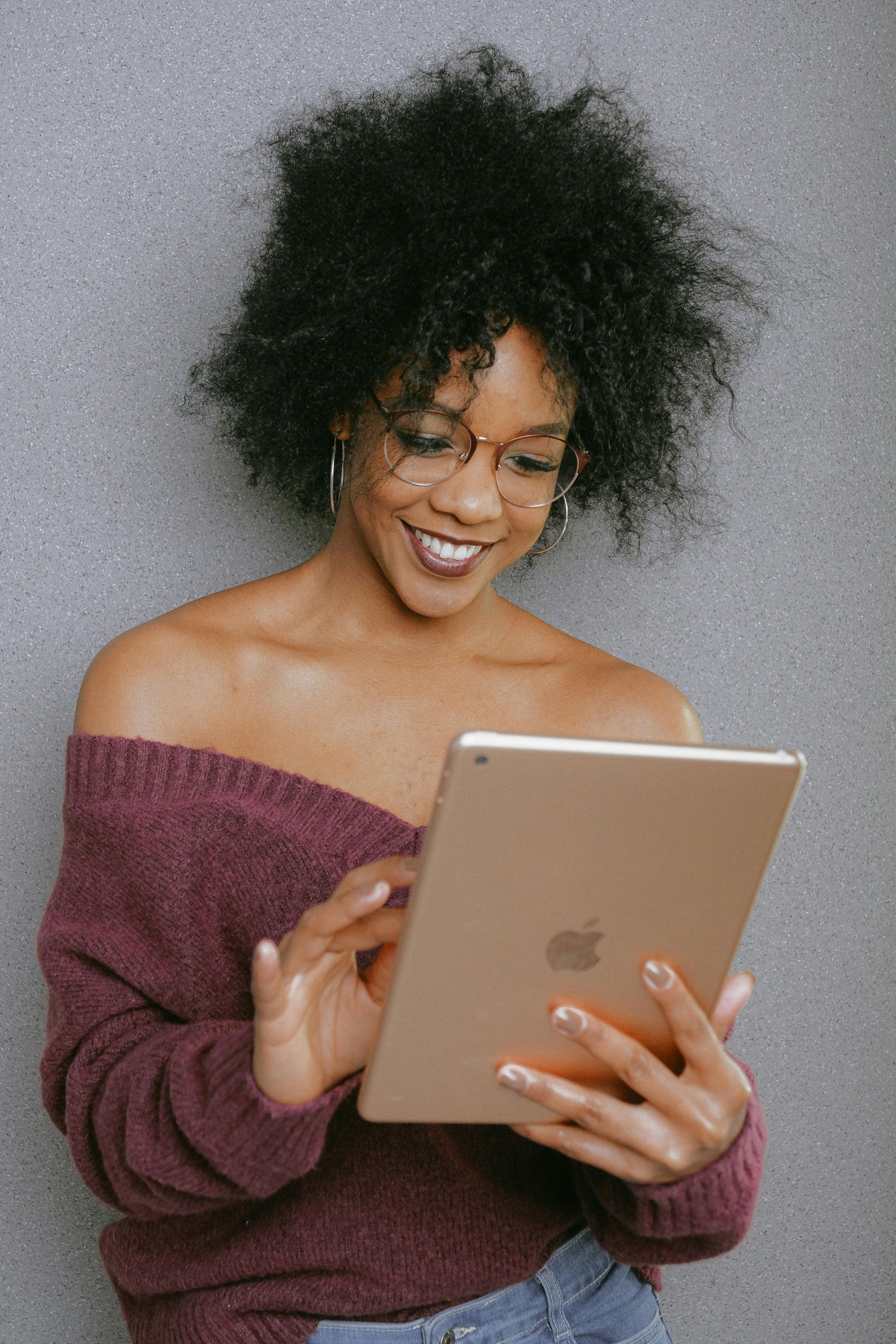 Woman reading ipad