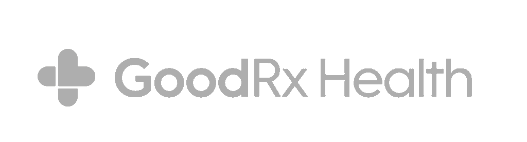 The logo for goodrx health is gray and has a cross on it.