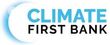 The logo for the climate first bank is blue and white