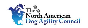 Logo of The North American Dog Agility Council, with a map of North America and dog paw prints.