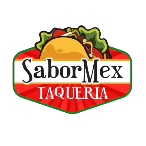 A logo for sabor mex taqueria with a taco on it