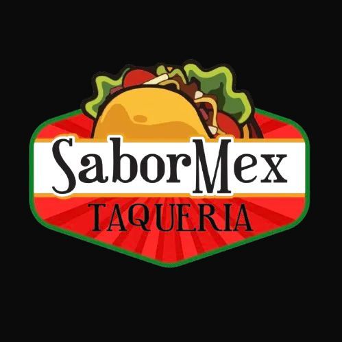 A logo for sabor mex taqueria with a taco on it