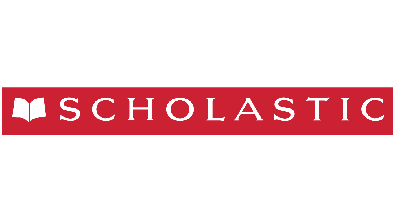 Scholastic logo: red rectangle with a white open book icon and the word