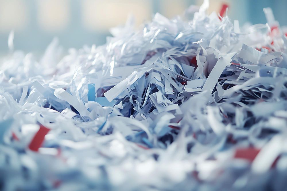 A pile of shredded paper is sitting on a table.
