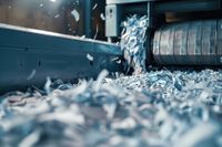 A machine is shredding paper in a factory.