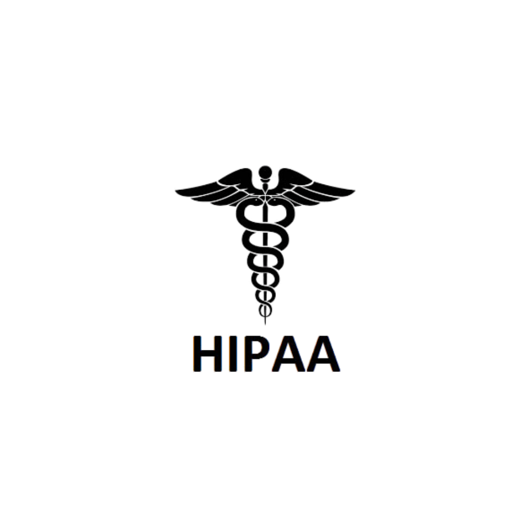 Black medical caduceus above the word “HIPAA” on a white background