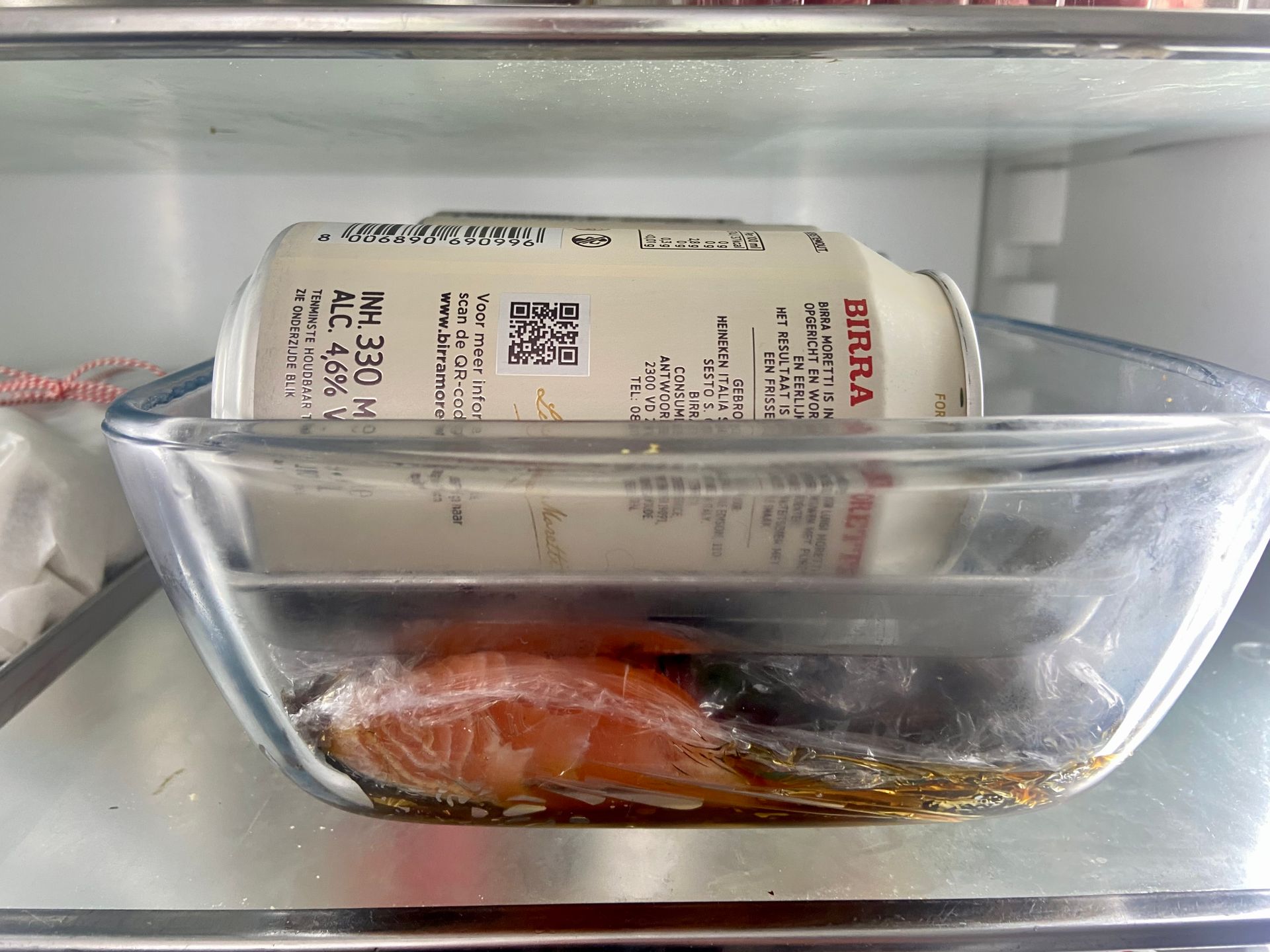 gravad lax curing in the refrigerator