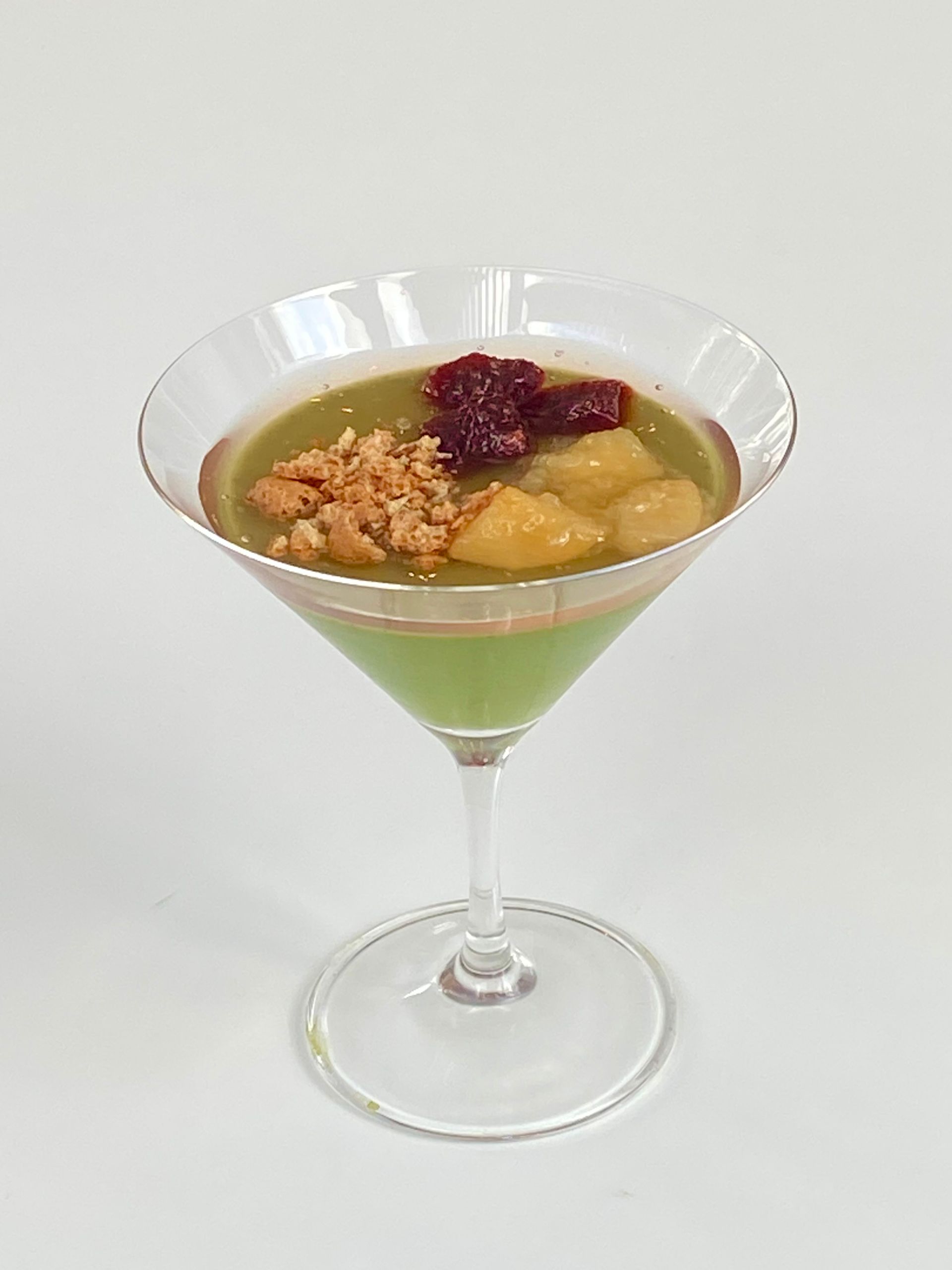 matcha panna cotta in cokctail glass