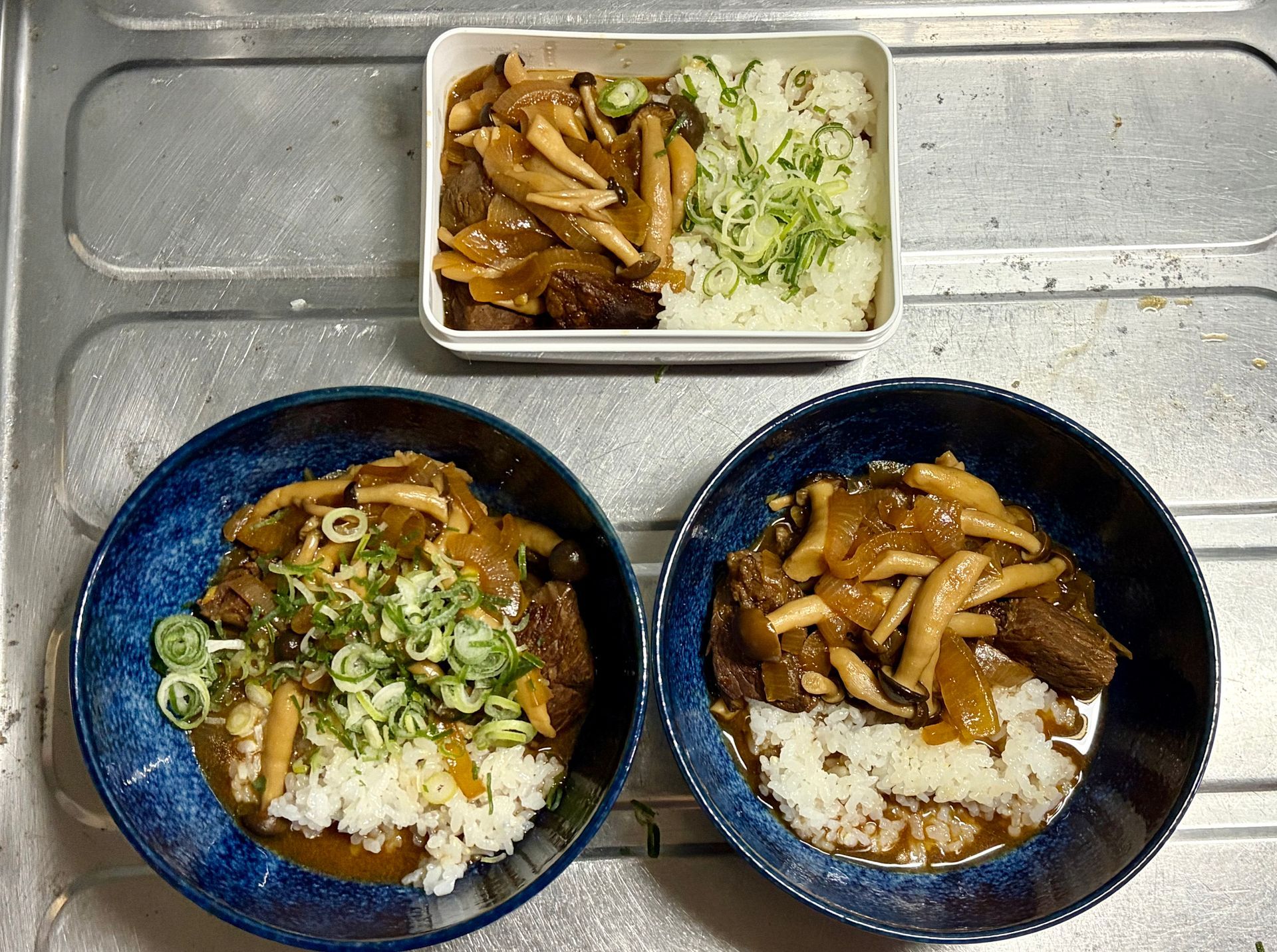 three portions of Japanese hayashi style beef