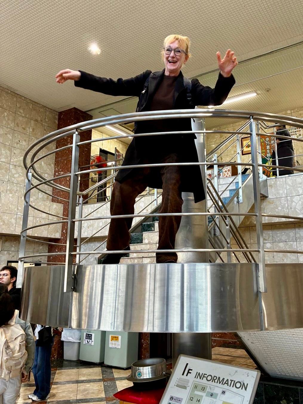 dancing with happiness in the school lobby