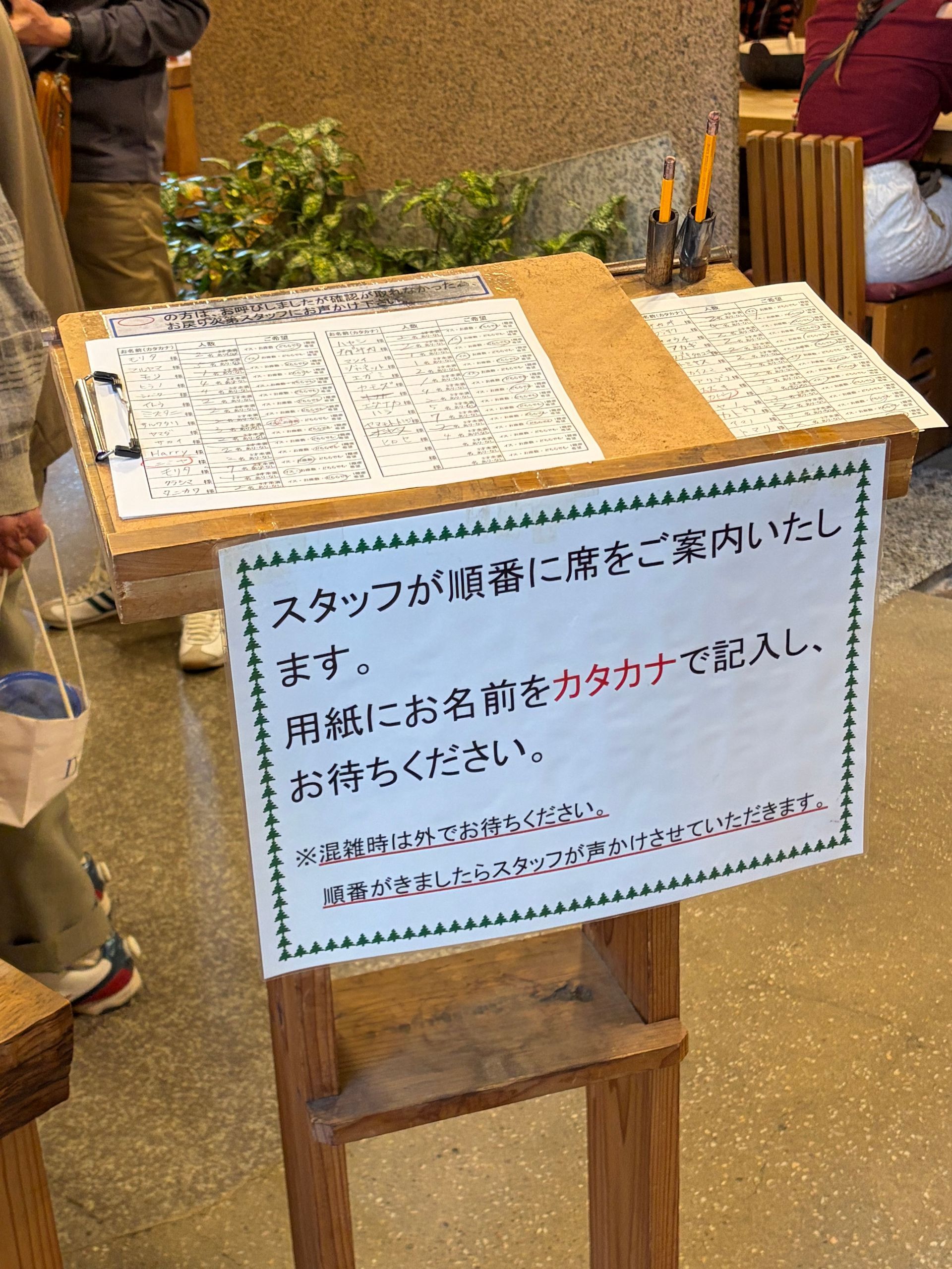 reservation l;ist at the entrance of the restaurant