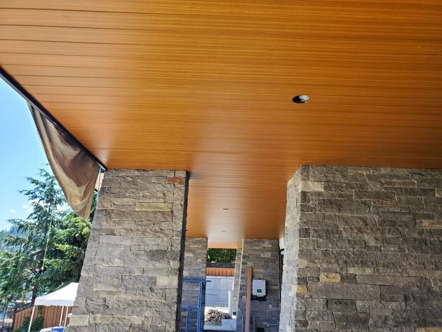 After all the custom wood soffits have been installed on a house in the lower mission in Kelowna