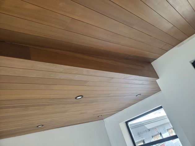 Custom wood indoor ceiling in a high end home in Glenmore Kelowna