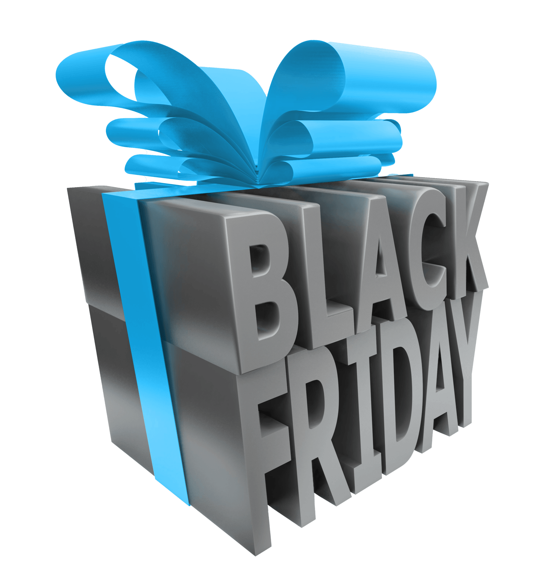 A black friday gift box with a blue bow