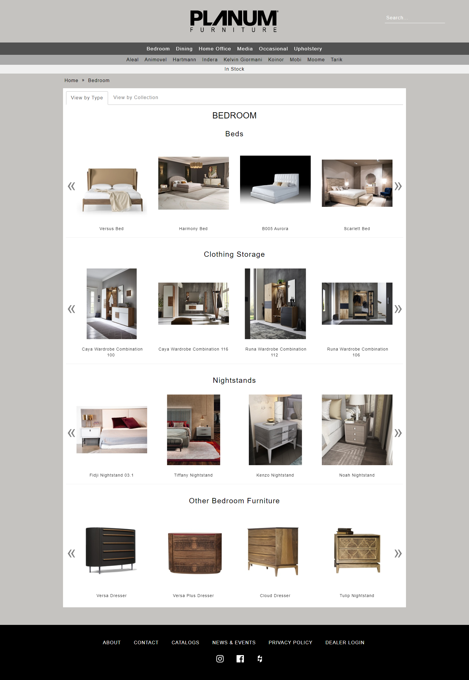 A screenshot of a website showing a variety of furniture.