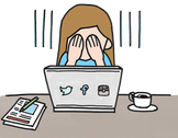 Picture of a girl stressed out with her hands over her eyes because her computer is not working.
