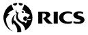 Ein schwarz-weißes Logo für Rics mit einem Löwen im Kreis.
