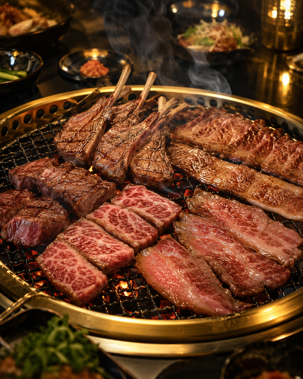 Set C premium Korean BBQ with wagyu and lamb rack at YOI BBQ & Hot Pot Montclair CA