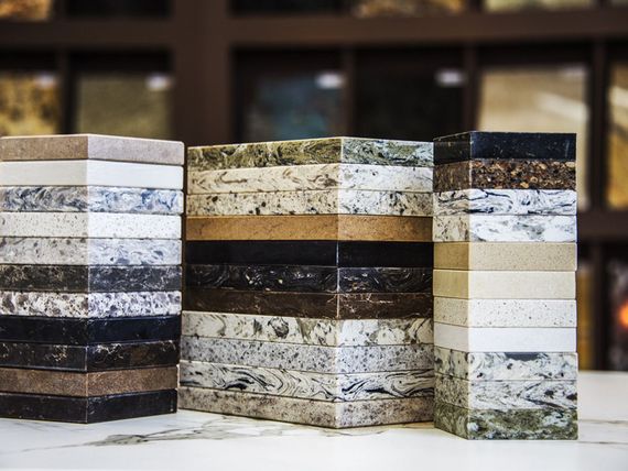 There are many different types of granite stacked on top of each other.