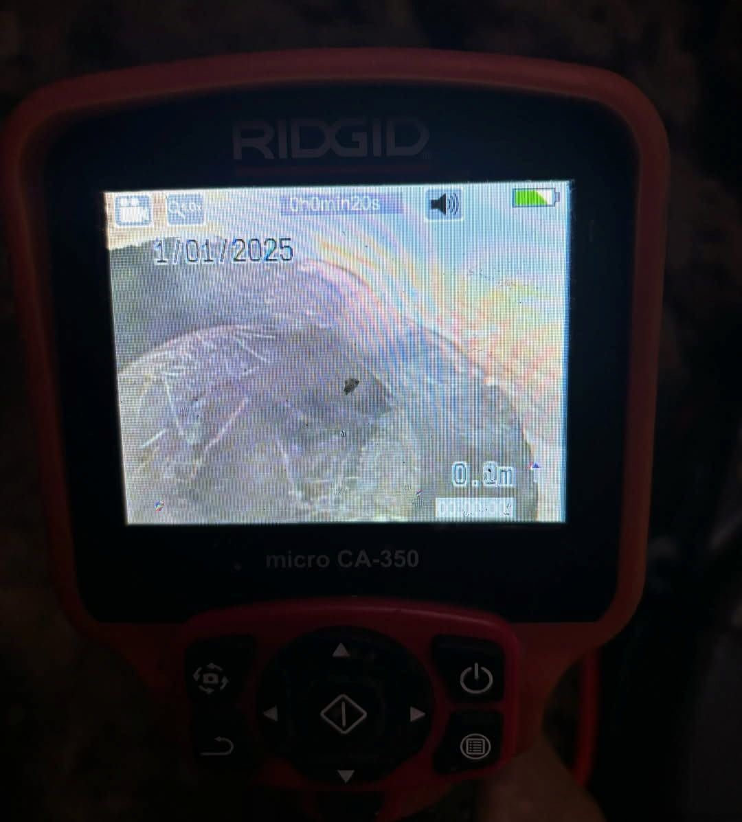 A Ridgid Micro CA-356 Inspection Camera Display Showing a Dark — Crystal Clear Plumbing & Roofing in Wollongong, NSW