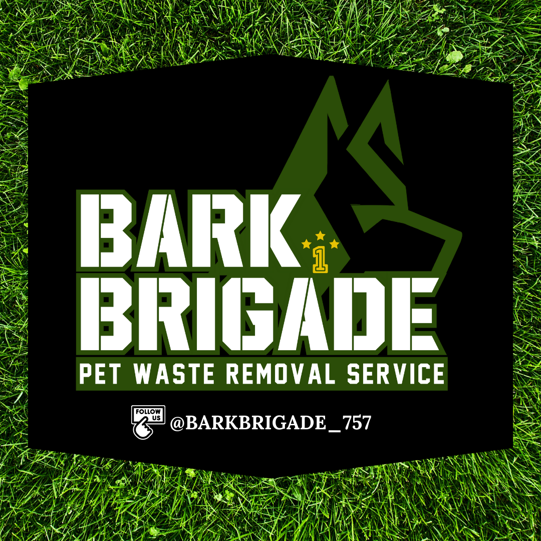 A logo for bark brigade pet waste removal service