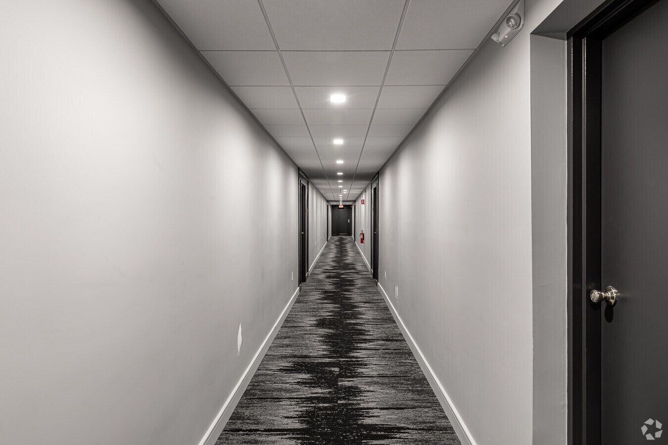 Interior hallway inside an Avon Woods apartment building