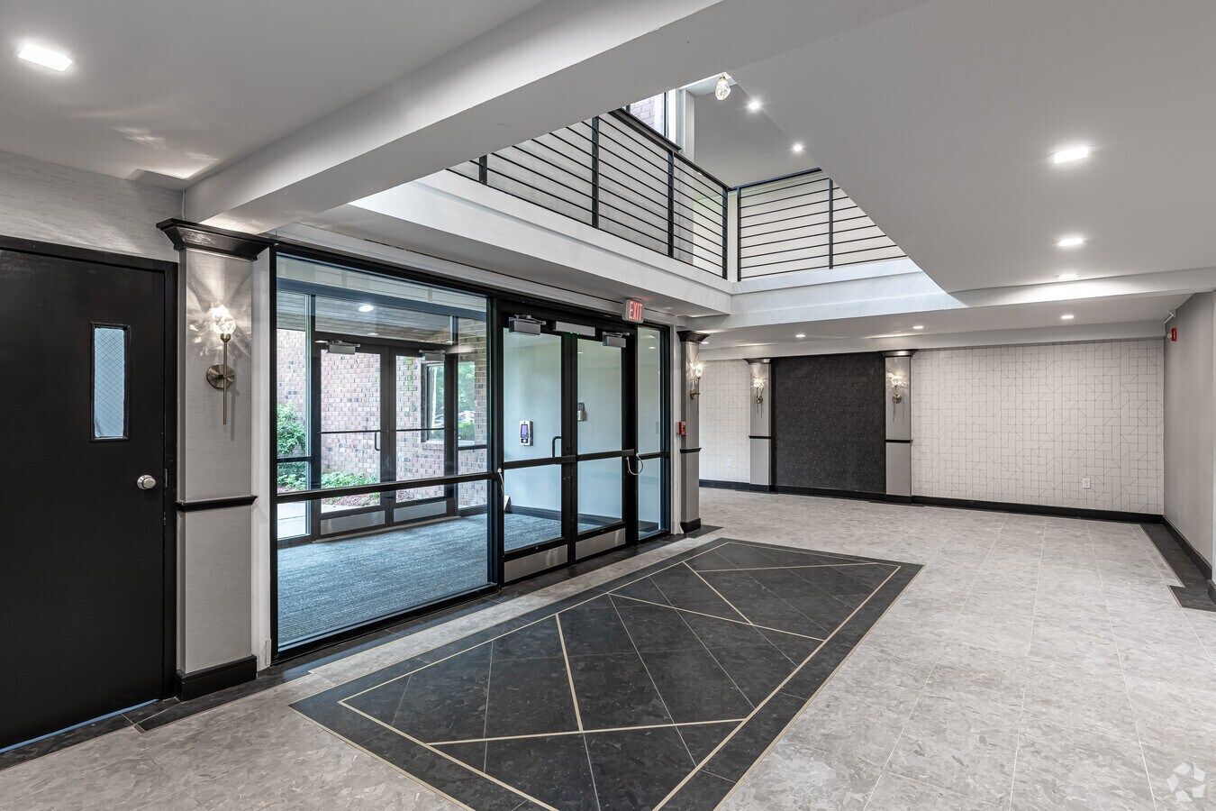 Renovated lobby interior at Avon Woods Apartments