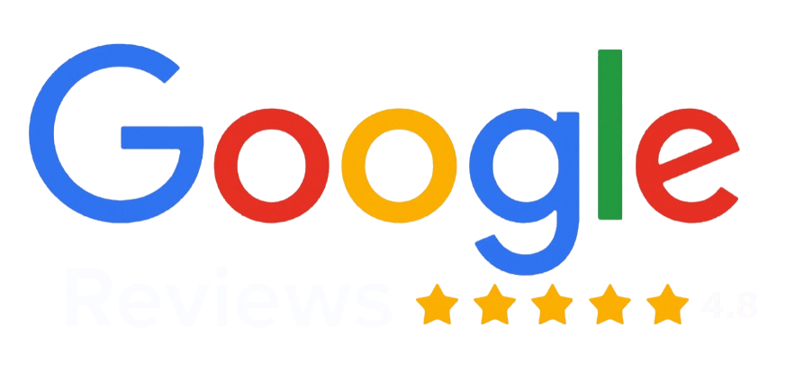 A google logo with five stars on it on a white background.