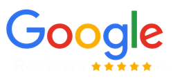 A google logo with five stars on it on a white background.