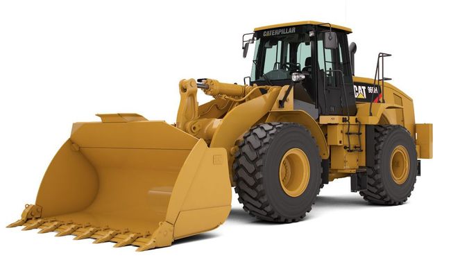 a bulldozer with a large bucket on a white background .