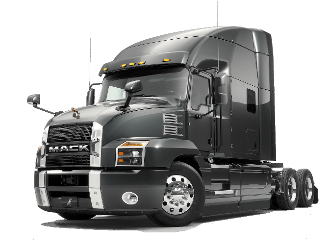 a black semi truck is parked on a white background .