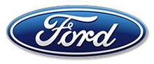 a blue and white ford logo on a white background .