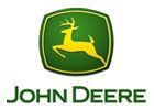 the john deere logo is green and yellow with a deer on it .