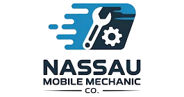 Logo for Nassau Mobile Mechanic Co. featuring a wrench, gear, and speed lines.