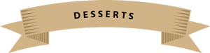 A brown ribbon with the word desserts written on it.