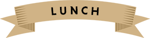 A brown ribbon with the word lunch written on it.