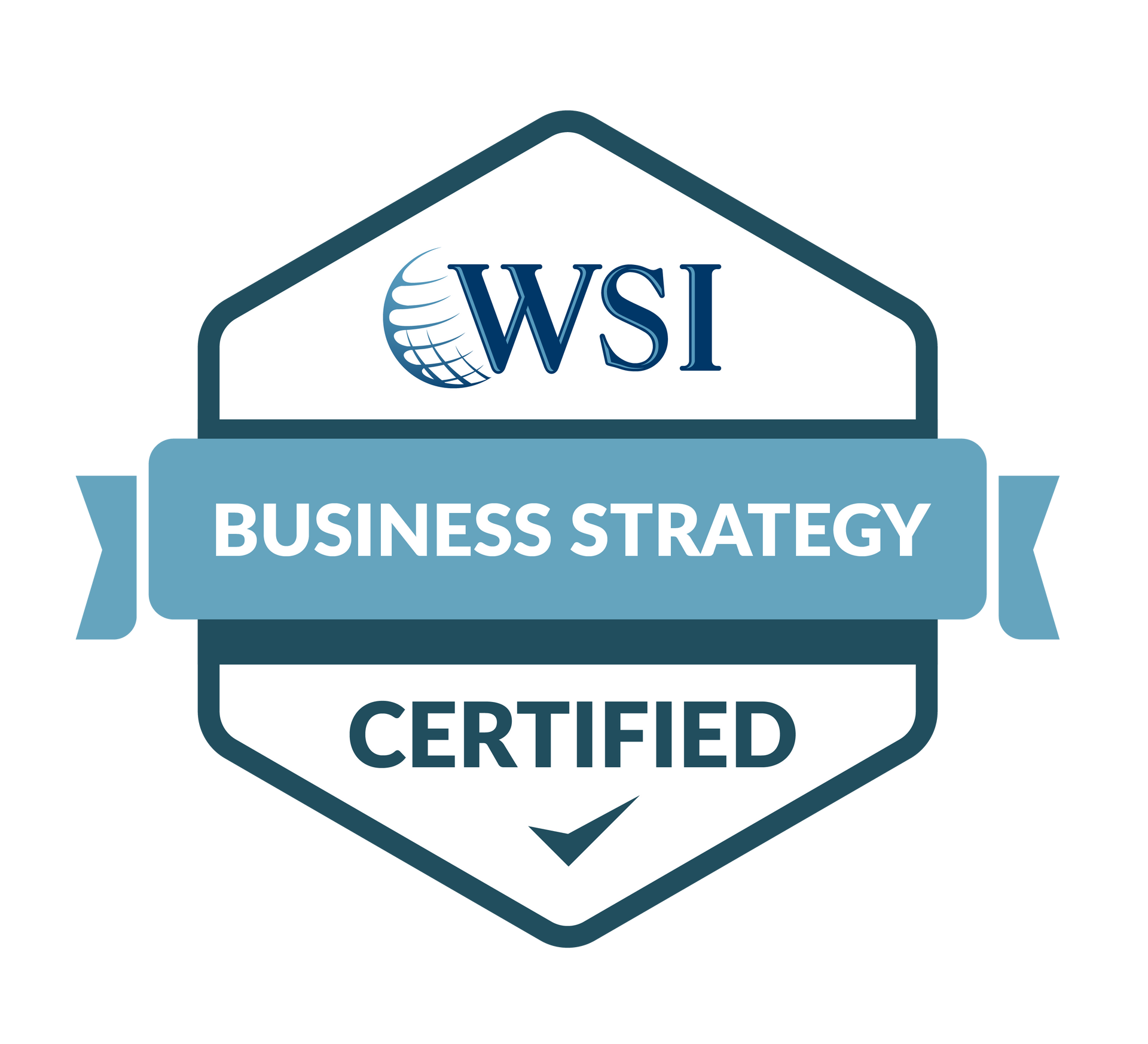 A wsi business strategy certified badge with a check mark on it.