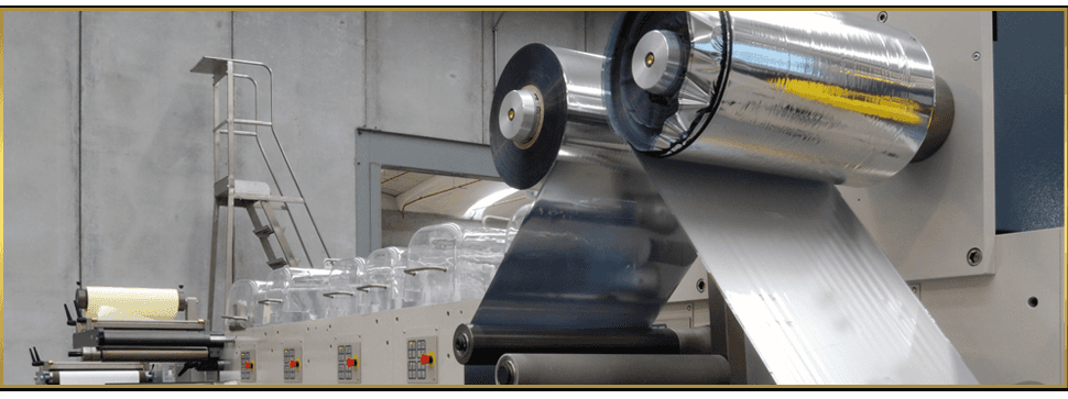 Machinery with rolls of silver foil