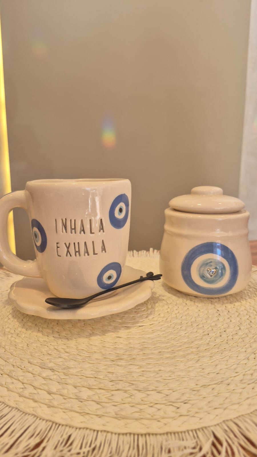 Taza con platito INHALA-EXHALA - AZUCARERA OJO TURCO