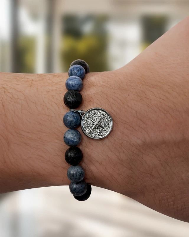 Pulsera piedra Volcánica y llavero con frase