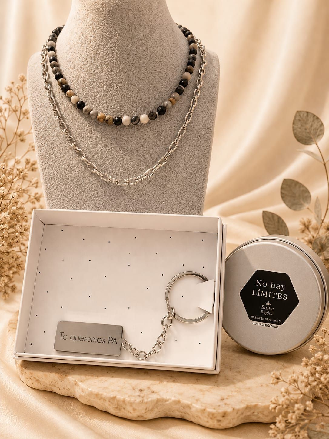 Collar piedra Volcánica + LLavero Personalizado