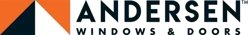 Logo for Andersen Windows & Doors: dark blue, orange, white geometric design with text.