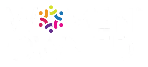 Logo featuring a colorful circular design of connected figures. White text appears below.